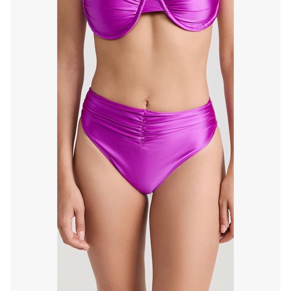 Good American Ruched Good High Waist Bikini Bottom Bright Orchid‎ Size 3 Large